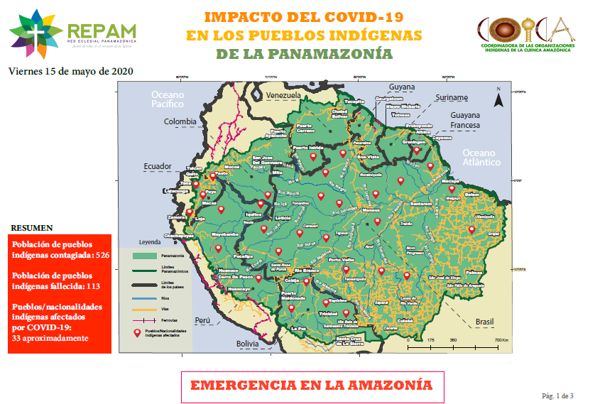 Coica y Repam lanzan mapa de impacto del COVID-19 en los pueblos indígenas de la Panamazonía (5-15-20)