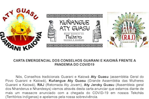 CARTA EMERGENCIAL DOS CONSELHOS GUARANI E KAIOWÁ FRENTE A PANDEMIA DO COVID19 (5-16-20)